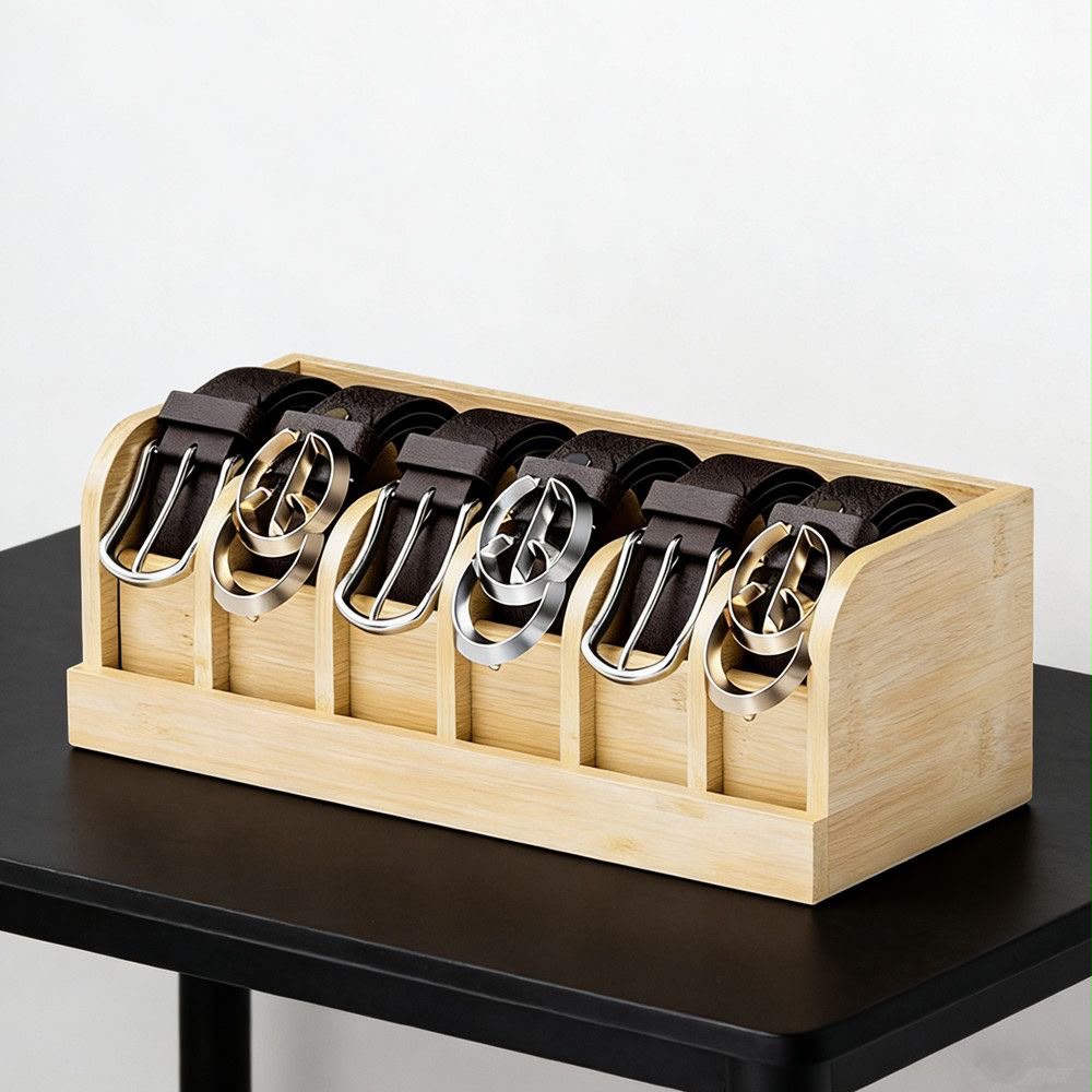 6 Slot Premium bamboo belt organizer