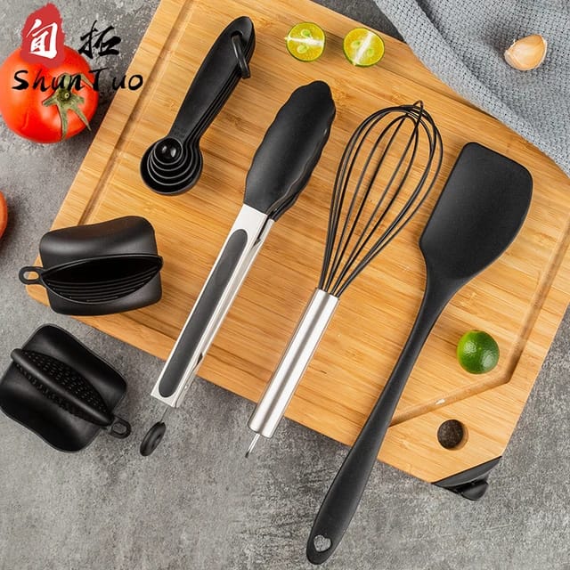 25pcs Silicon spoon & Knife Set with Block, Holder & Cutting Board