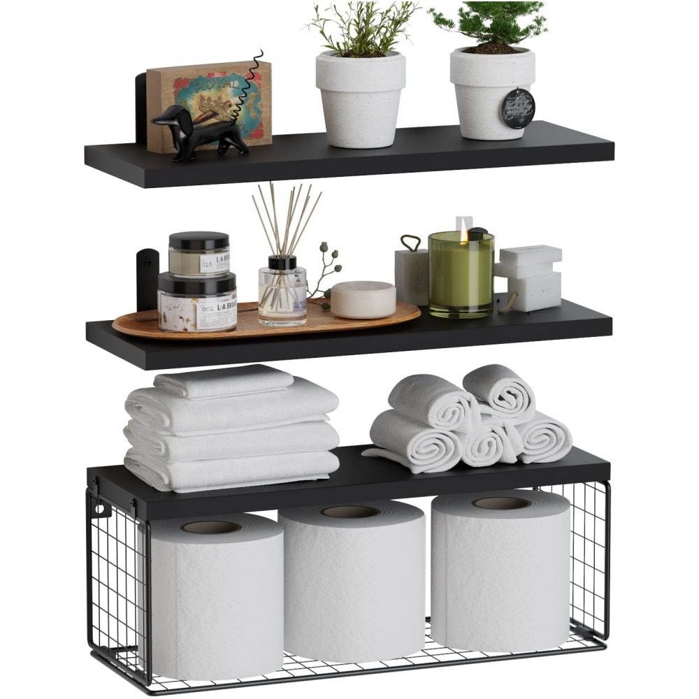 Solid pine wood bathroom floating shelves