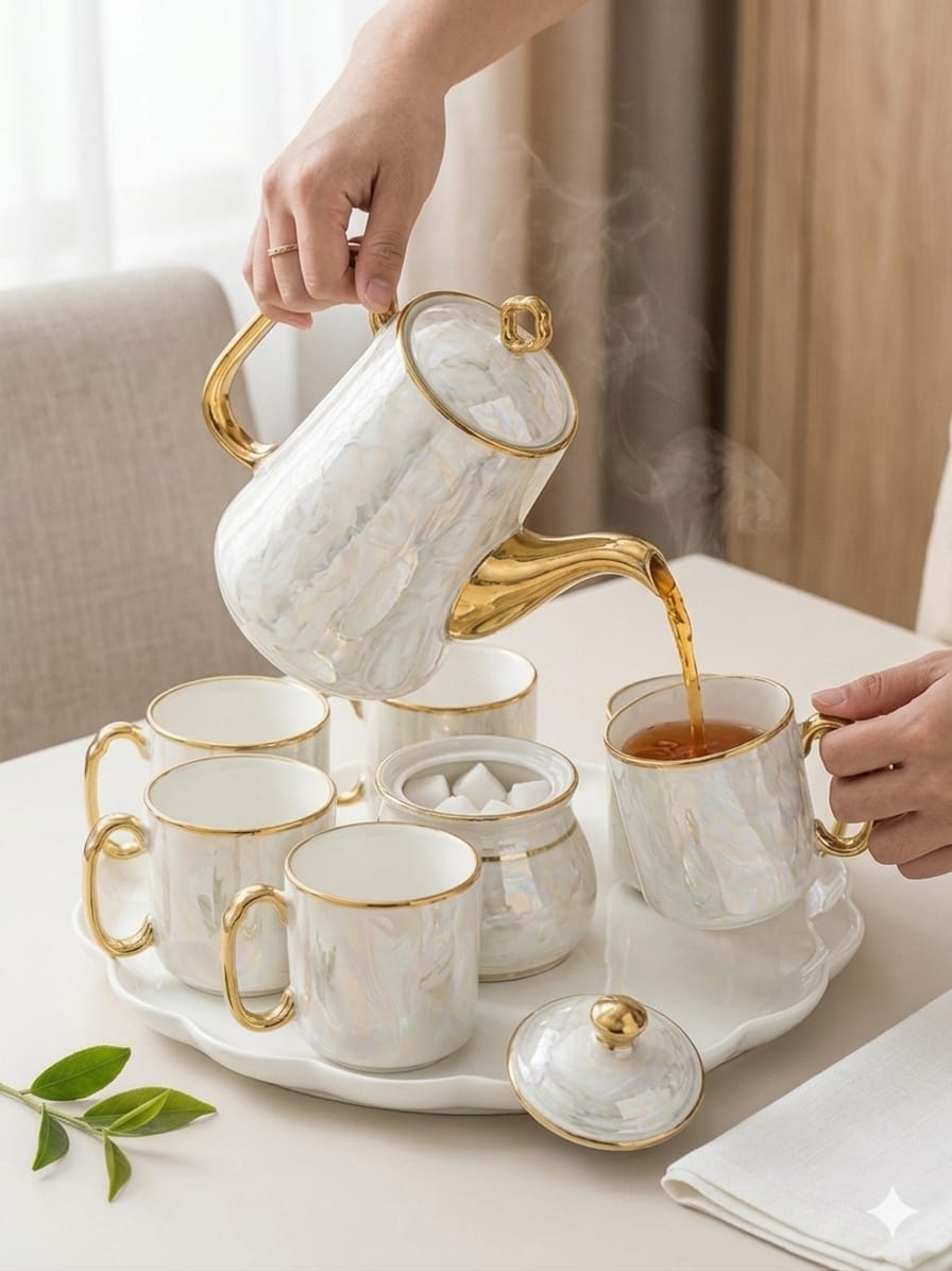 11pc Luxury Pearl Handle Tea Set