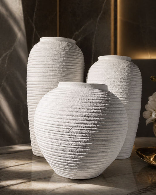 White Spiral Textured Vase Set (3pcs)