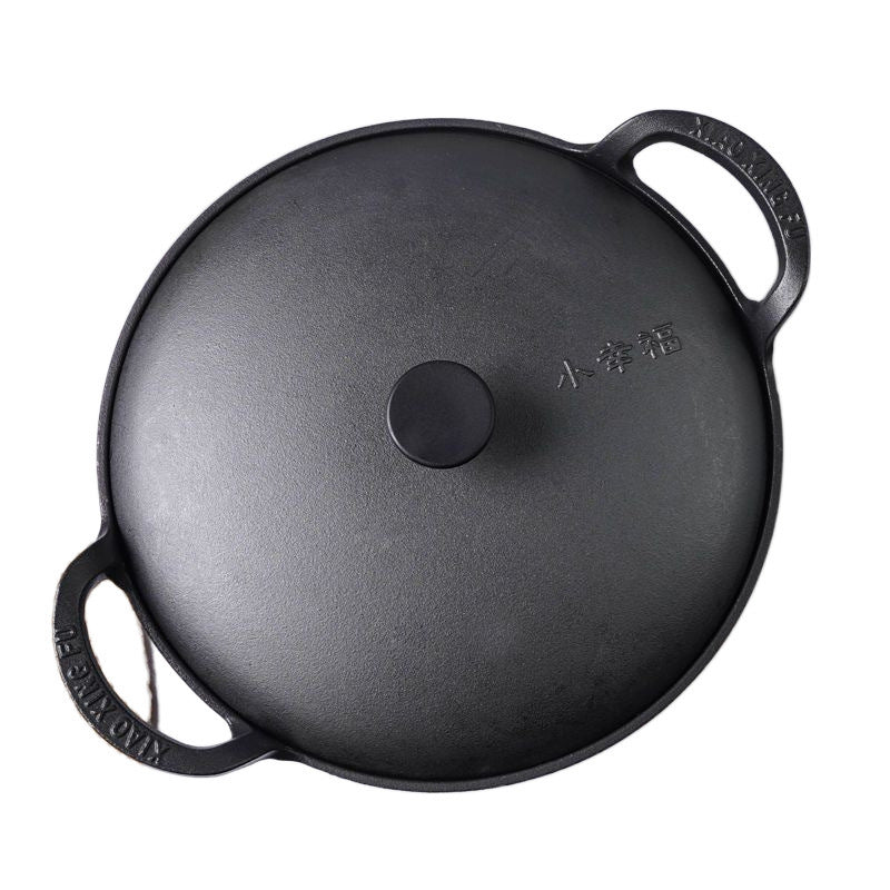 Pre-seasoned Pure Cast Iron Flat Bottom Wok with cast iron Lid