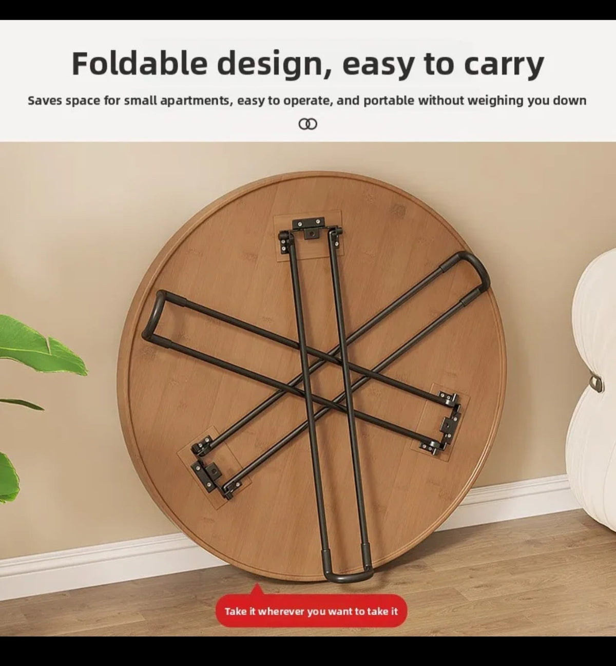 Round Coffee Table with Foldable Foldable legs