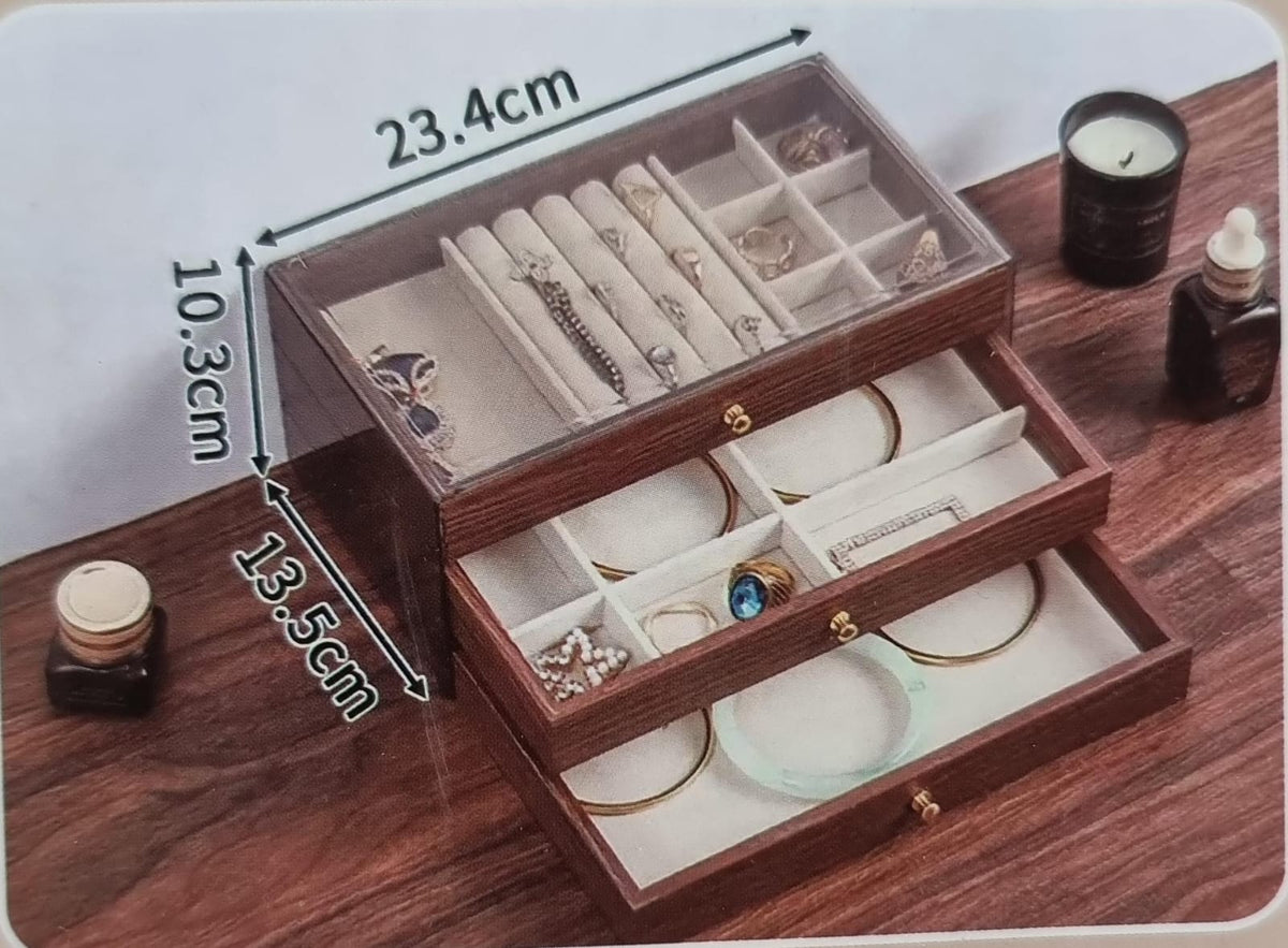Multifunctional wood grain 3 layer jewelry box
