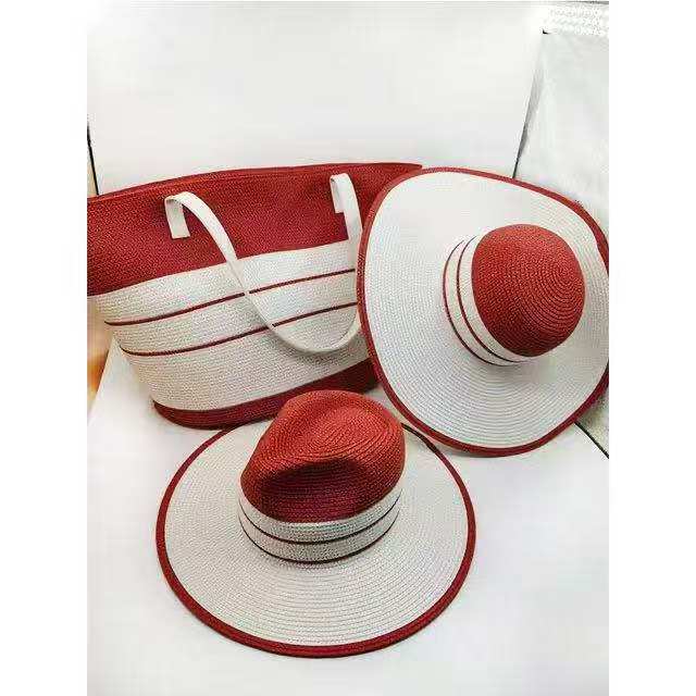 Summer Straw Woven Beach Bag and Hat