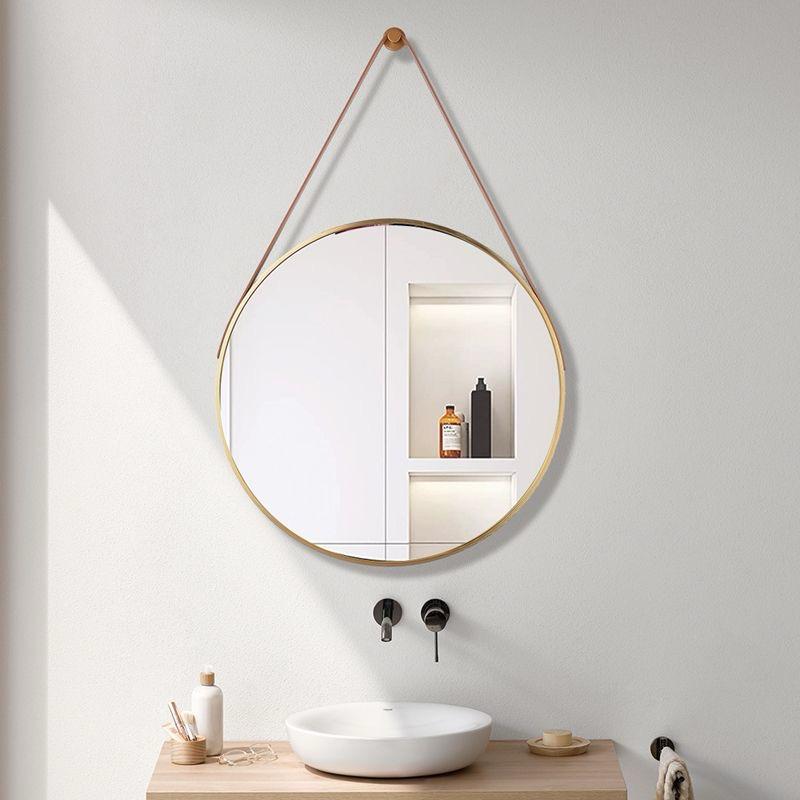 Nordic Wall Hanging Decorative Mirror / Creative Living Room Round Vanity Mirror / Bathroom Mirror with Leather strap