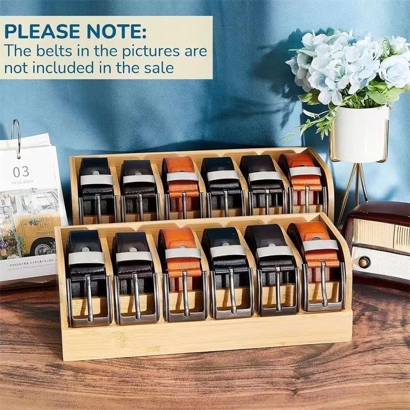 6 Slot Premium bamboo belt organizer