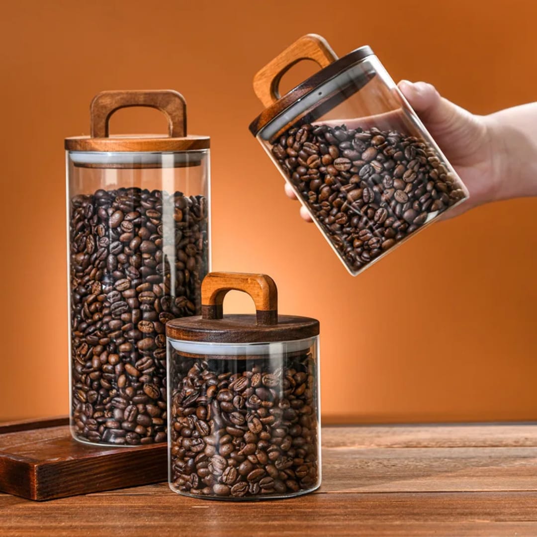 4pcs Airtight Glass Jars with Elegant Wooden Lids