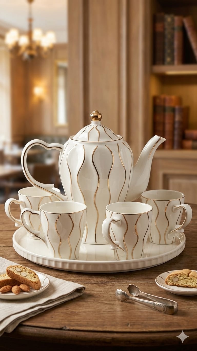 Gold white ceramic tea set
