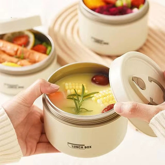 Round 550ml Bento Lunch Box, Stainless Steel with Lid, Large Capacity, Easy Wash, Microwave Safe, Carry On Lunch Box