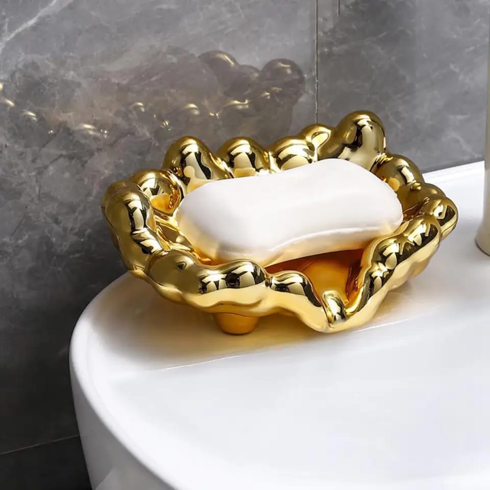 Quick Drain Golden/Silver Color Soap Dish Washbasin Countertop Storage Tray Washroom Accessories