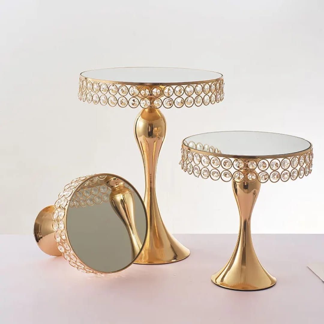 3Pcs Gold cake stands with stainless steel mirror