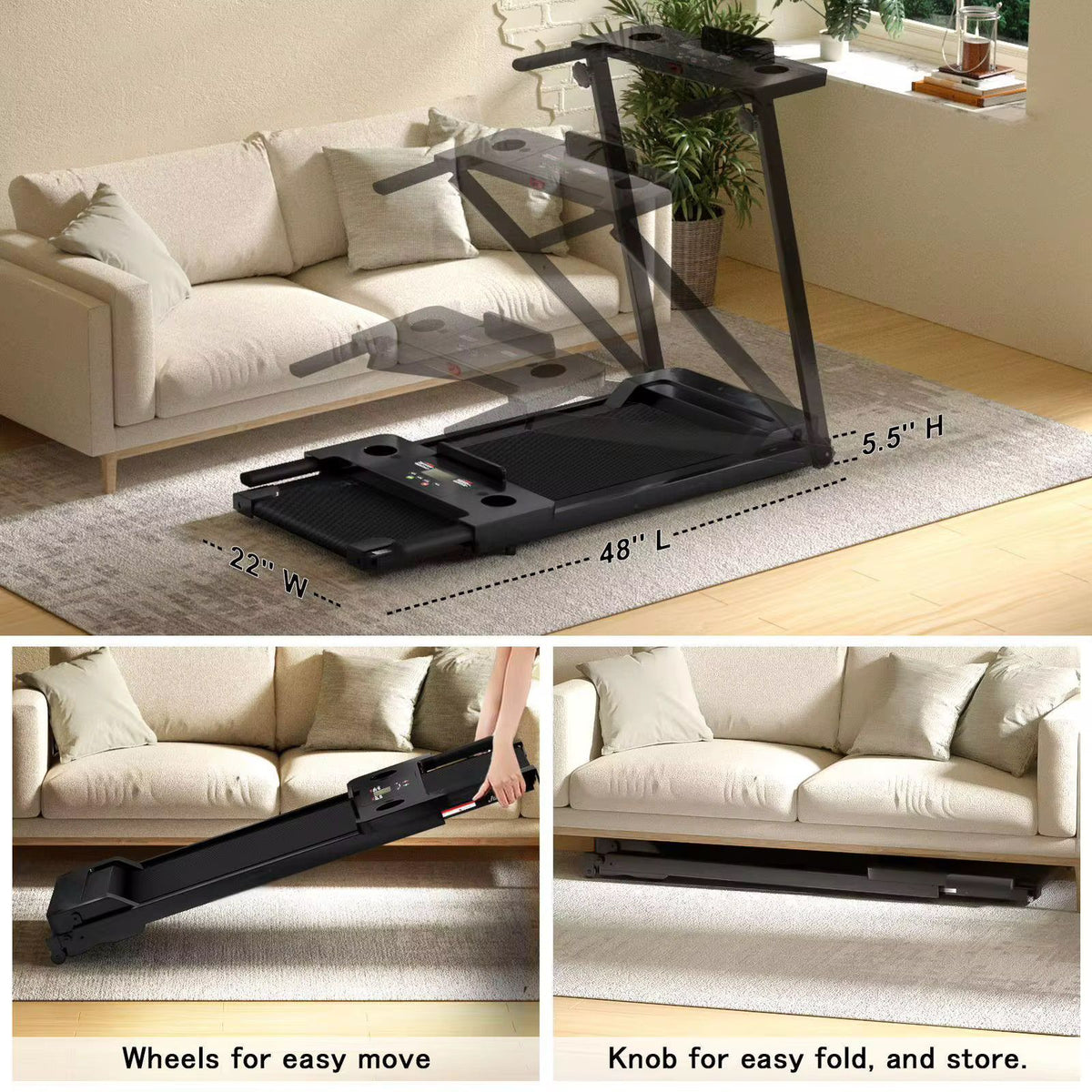 New Foldable Walking Pad / Treadmill With Bluetooth connectivity, manual incline option, and safety hand bars