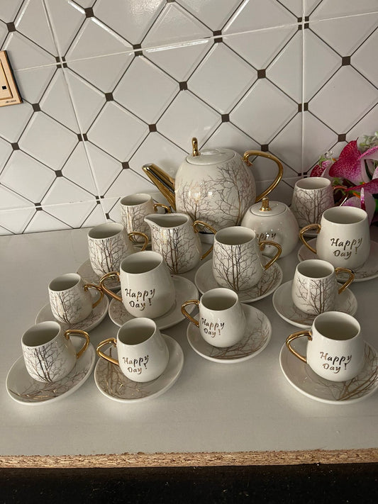 Tree Tea Set with palm tree design and gold touch