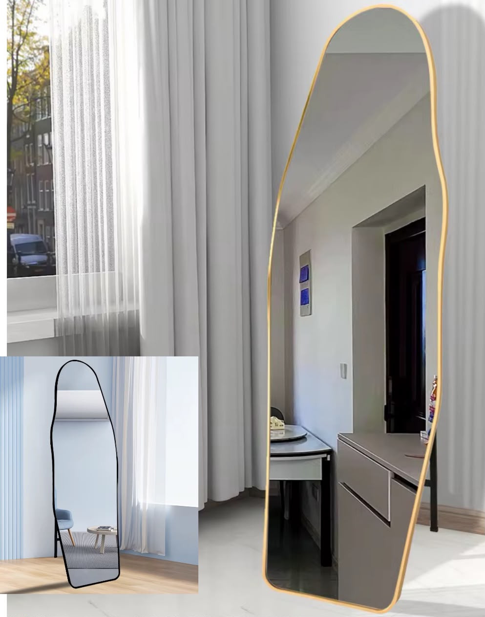 50*150cm unbreakable full-length, wavy-shaped standing mirror