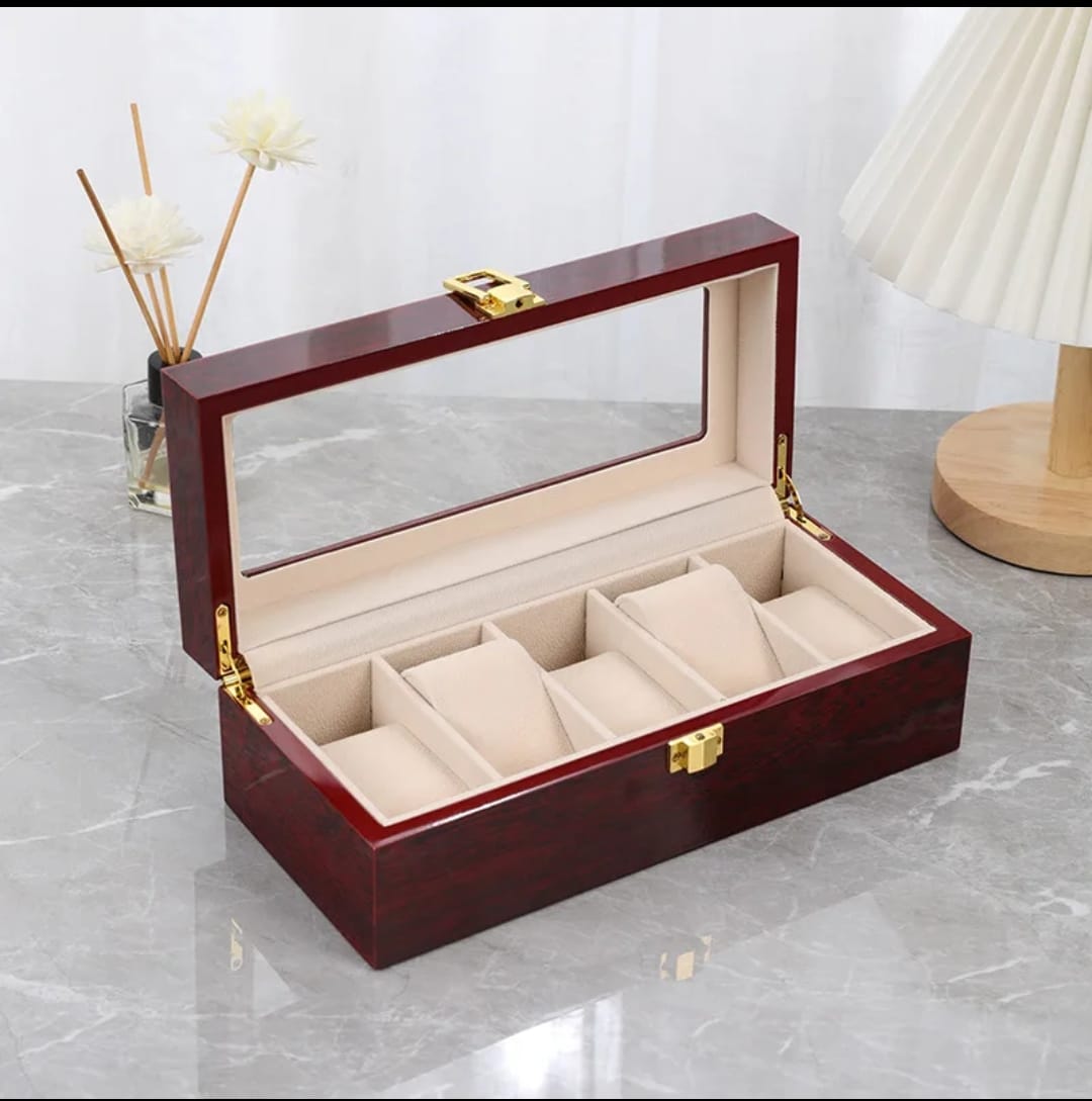 Luxurious glossy  wooden watch case 5 slot /Home storage watch case /Travel watch organizer