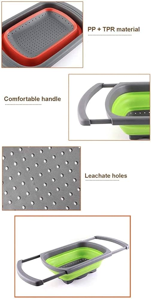 Big sized Rectangular expandable big handles collapsible colander drainer
