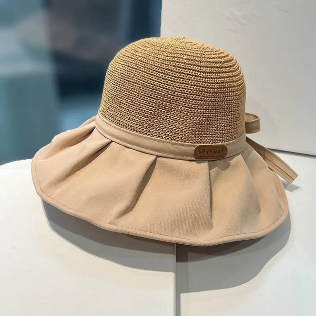 Summer Women's Sun Protection Butterfly Knot Hat Style Large Brim Face Covering Sun Hat Breathable Baseball Cap
