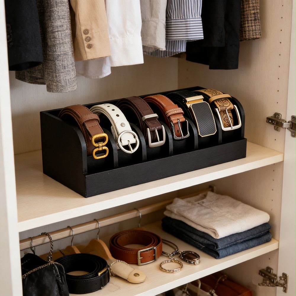 6 Slot Premium bamboo belt organizer