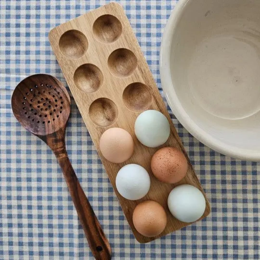12pc Wood Egg Holder, Wooden Baking Egg Storage Tray, Nordic Storage Rack Suitable for Kitchen and Dining Room Egg Storage Rack, Baking Refrigerator Egg Tray