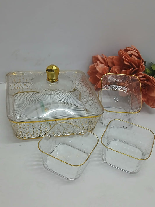 Acrylic fruit bowl with lid + 4 serving bowls