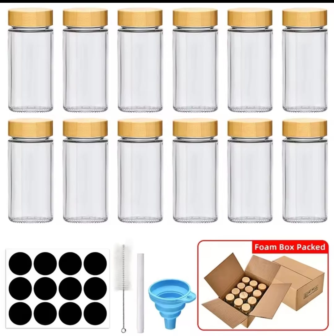 16 PCS PREMIUM THICK GLASS STORAGE JARS WITH BAMBOO LID
