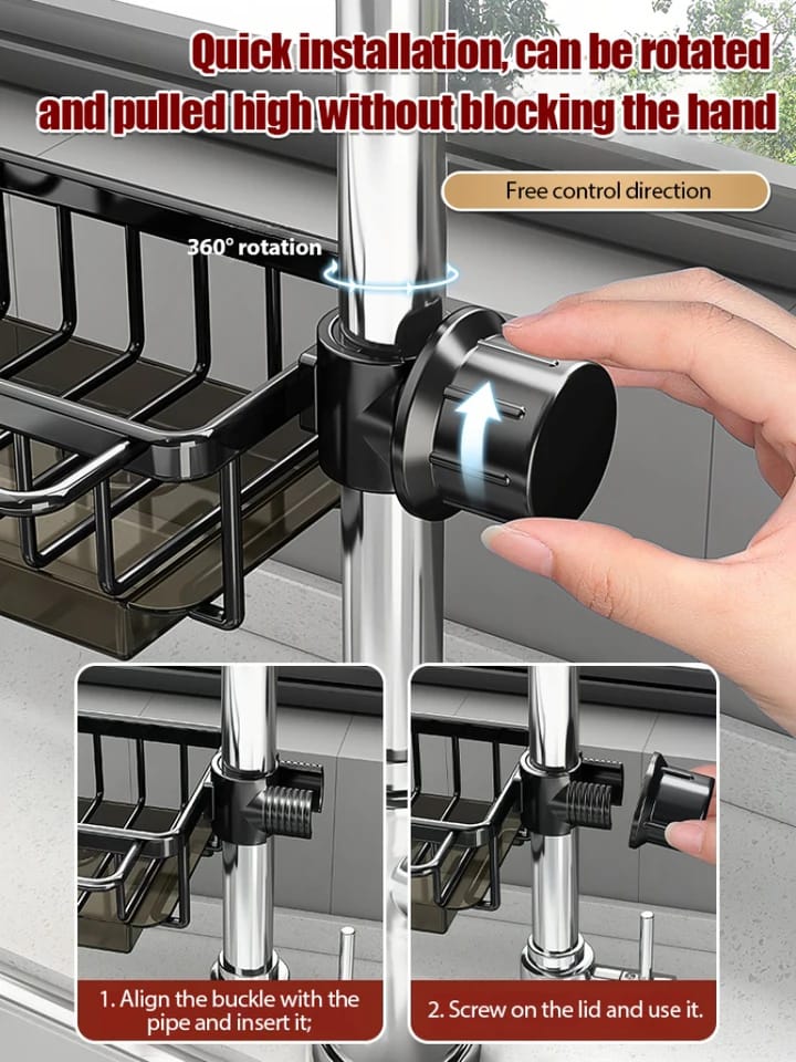 Faucet Drain Rack Kitchen Sink Organizer with Strong Load-bearing Hook Drain Rack for Sponge Holder Space-saving Durable Design