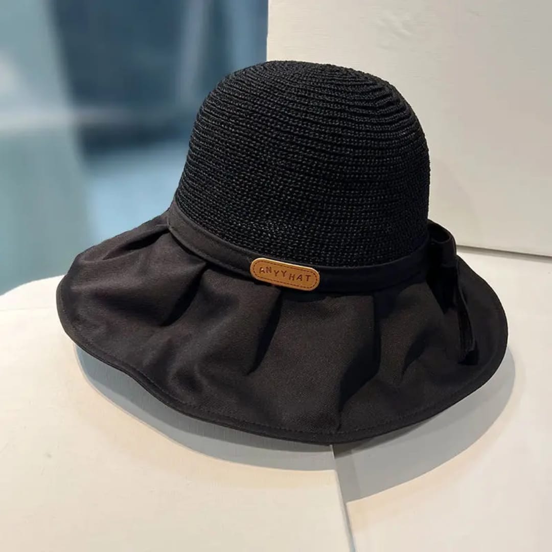 Summer Women's Sun Protection Butterfly Knot Hat Style Large Brim Face Covering Sun Hat Breathable Baseball Cap