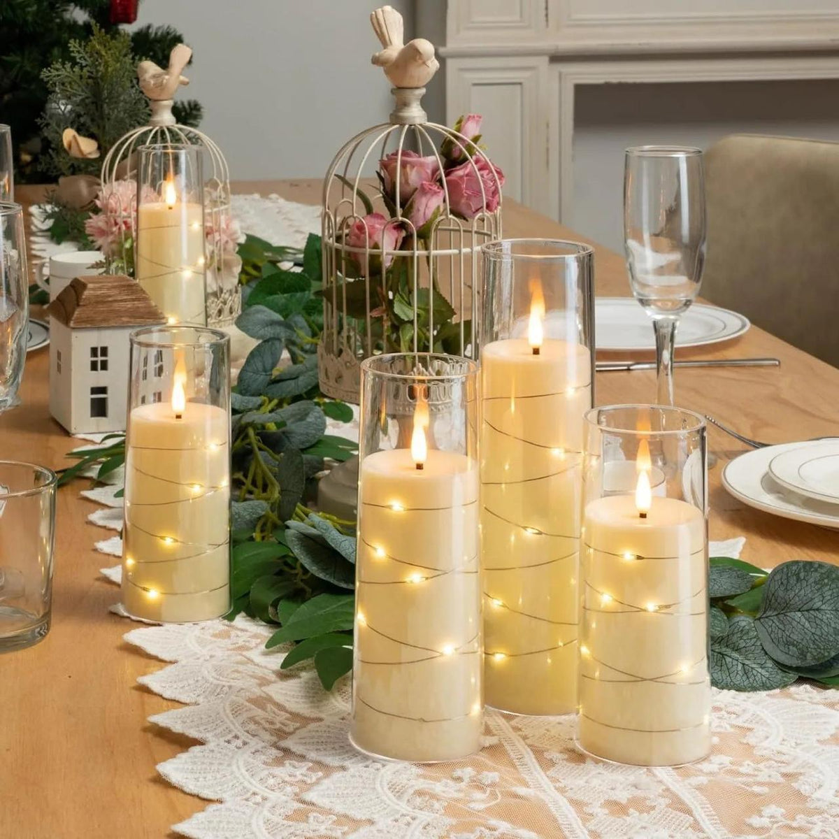 Acrylic flameless LED candles with string light