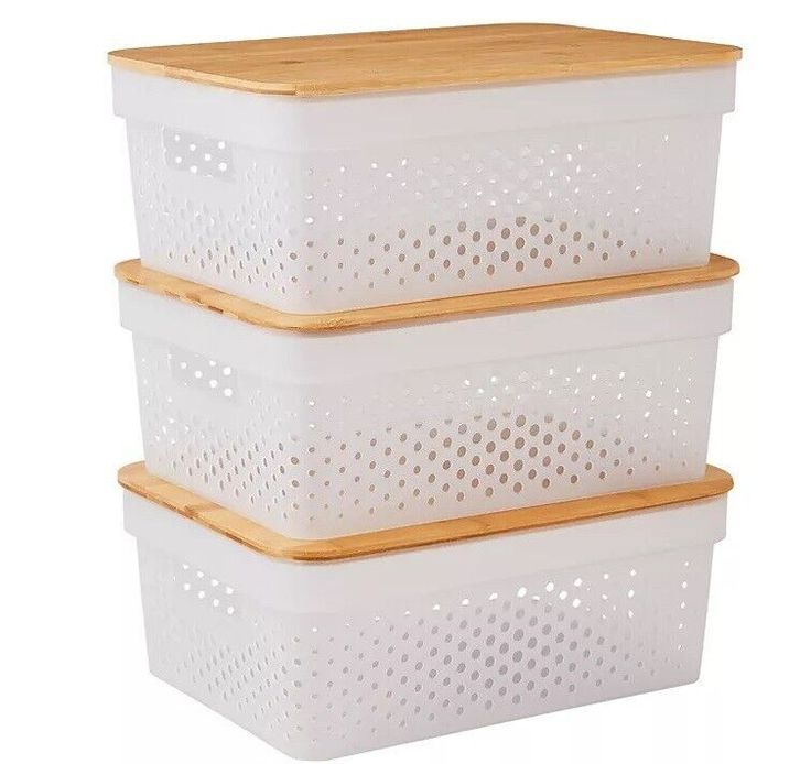 Medium size Modern Storage Basket with Bamboo Lid