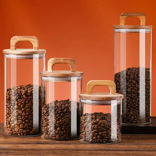 4pcs Airtight Glass Jars with Elegant Wooden Lids