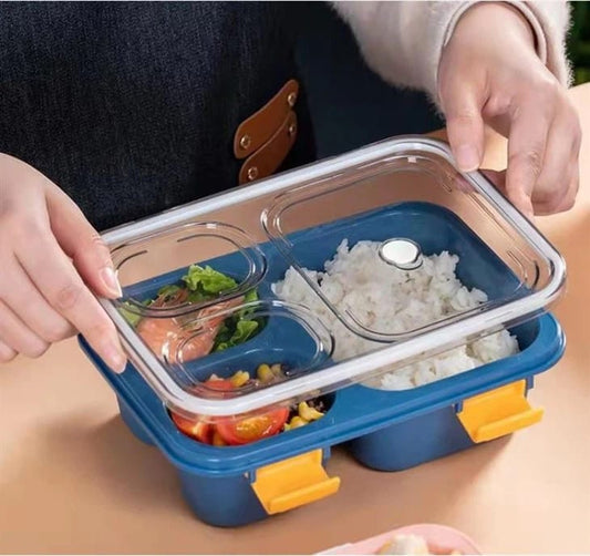3-Compartment, 3-grid Bento Lunch Box with Spoon, Leak-Proof Food Container, Snap-Lock Lid, Silicone Washer