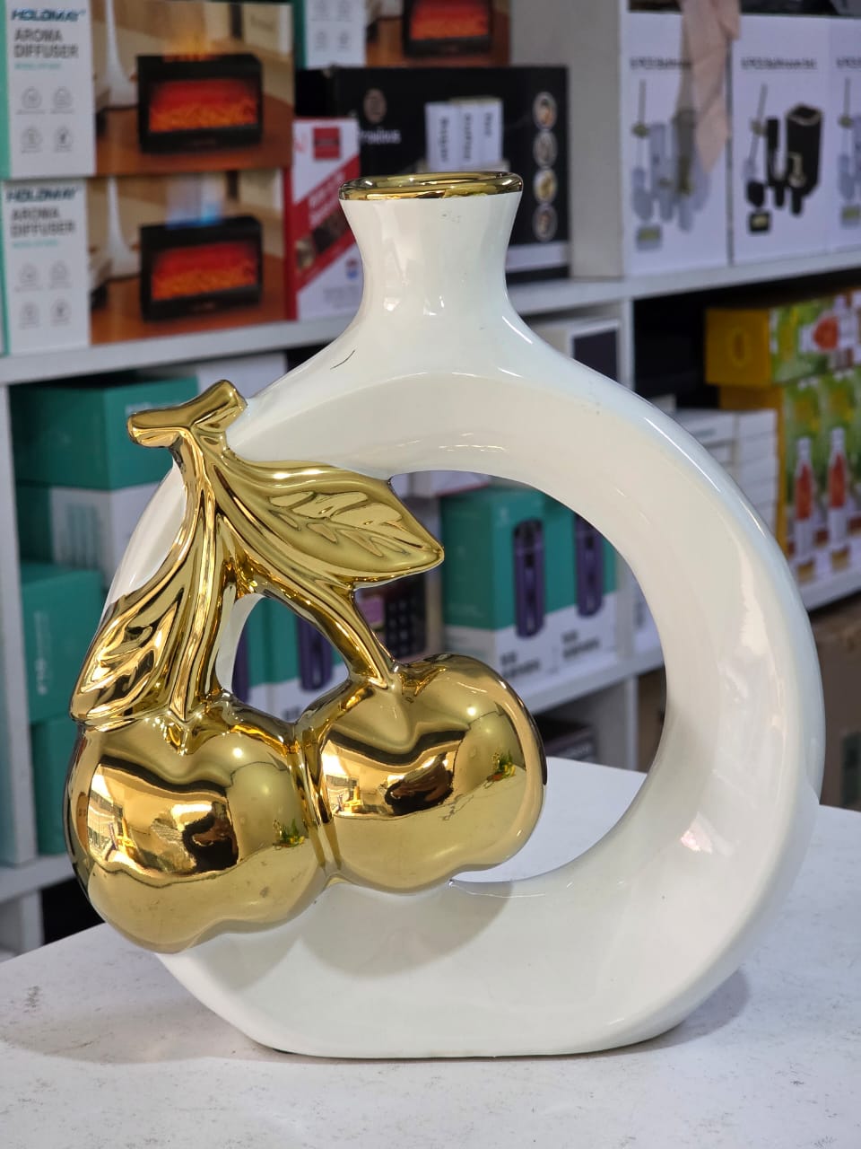 Modern Ceramic vase with Golden Cherry Design