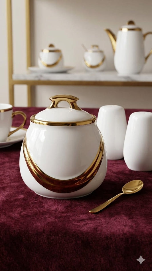 Round Ceramic white and gold sugar dish