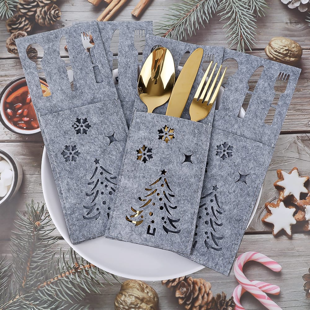 Xmas Cutlery Bag Tableware Fork Knife Storage Organizer Dinnerware Cover