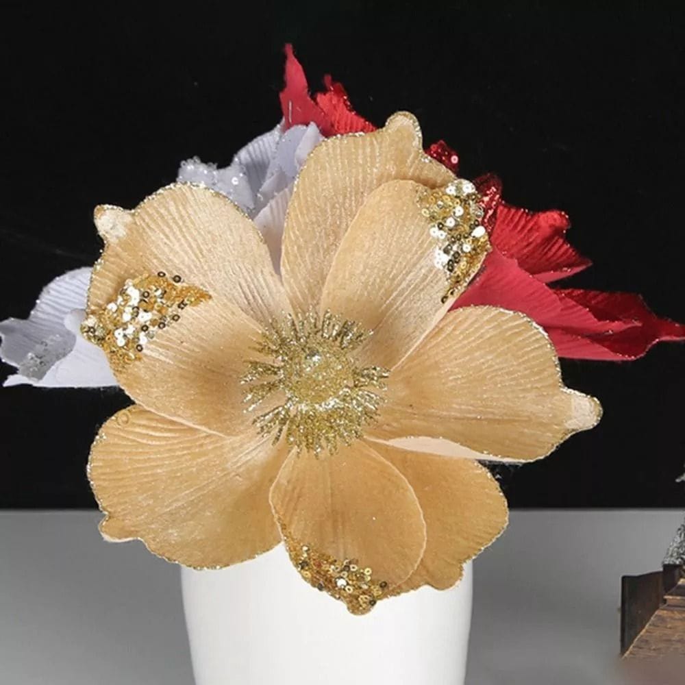 Red Artificial Flowers Champagne Christmas Flower Pendant New Simulation Pattern Diy Red Multi Layered Christmas Tree Decoration