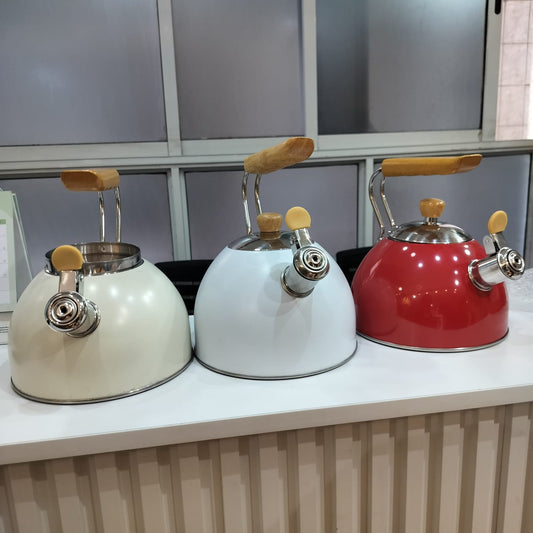 2.5L Retro-Style Stainless Steel Whistling Kettle with Wood-Grain Accents