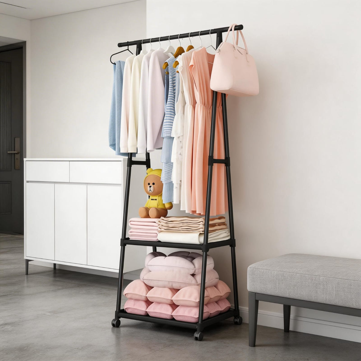 Simple coat rack Floor-to-ceiling clothes rack Household storage rack Bedroom three-dimensional clothes rack Foyer hanger
