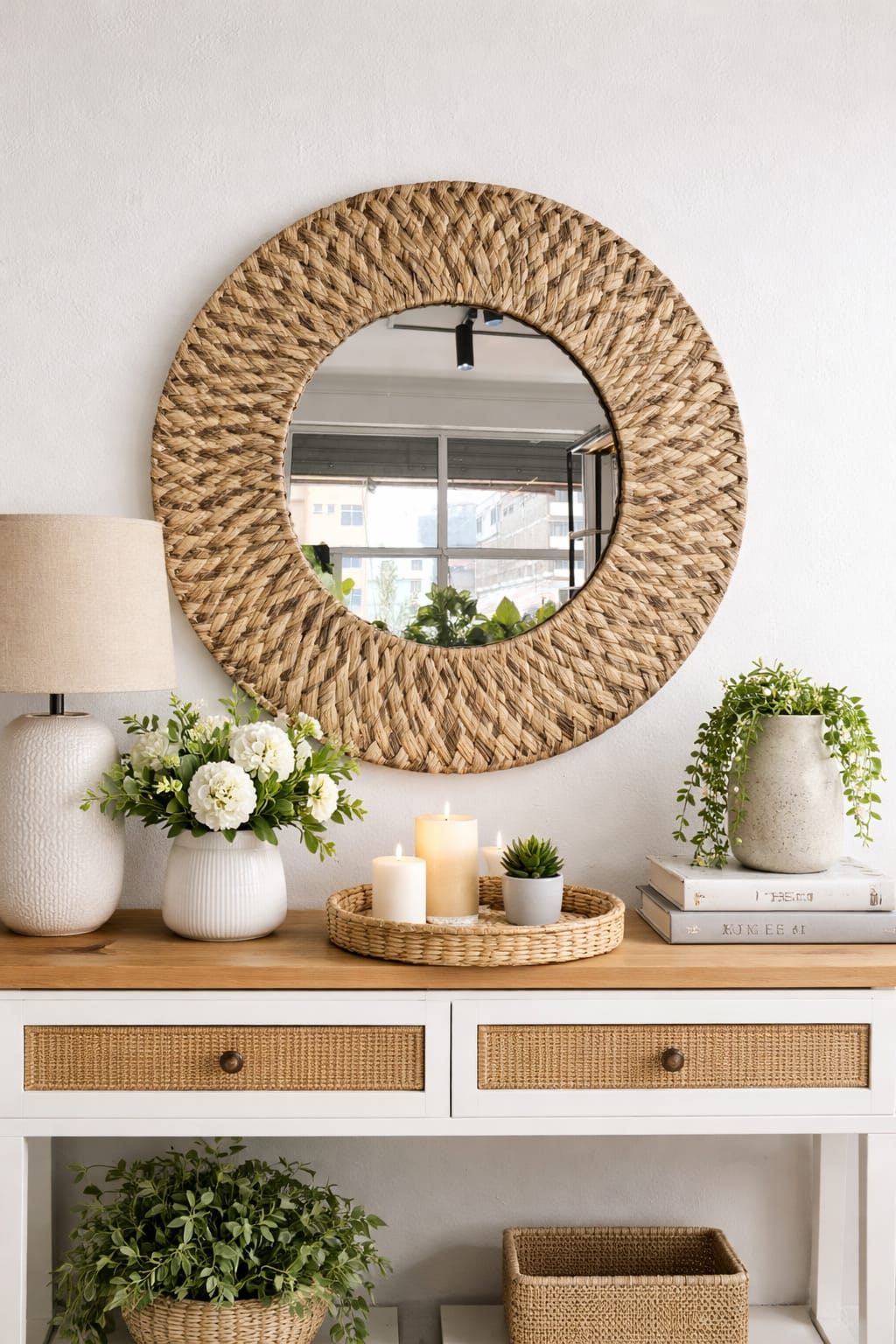 Modern oval Rattan Bamboo Decorative mirror
