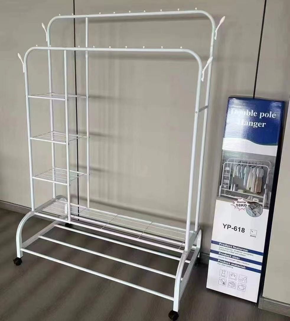 Multifunctional Clothes Rack with Side Storage Shelves