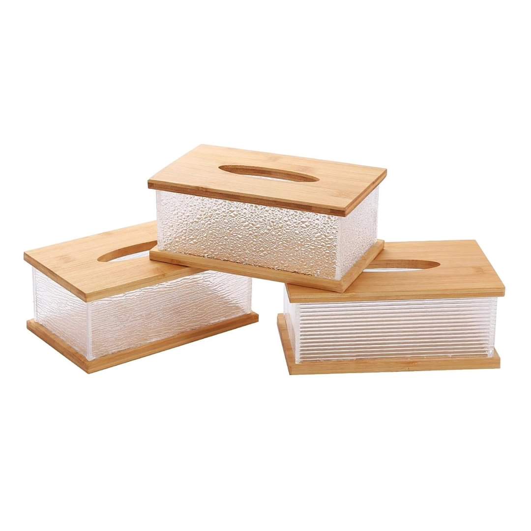 Bamboo Transparent Water Ripple Tissue Box / serviette box