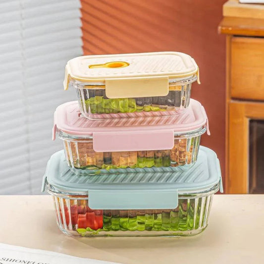 3pcs Borosilicate Glass ribbed Food Storage Containers with Lids