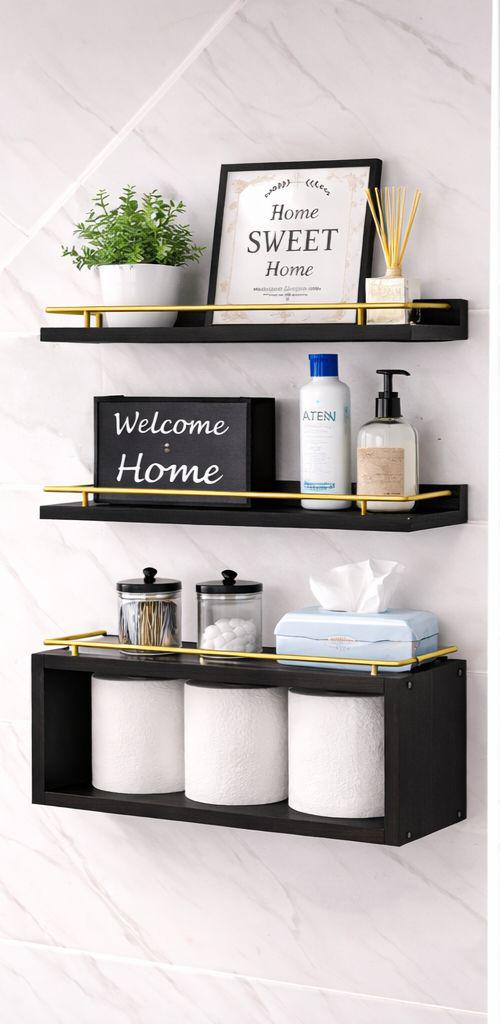 Solid pine wood bathroom floating shelves