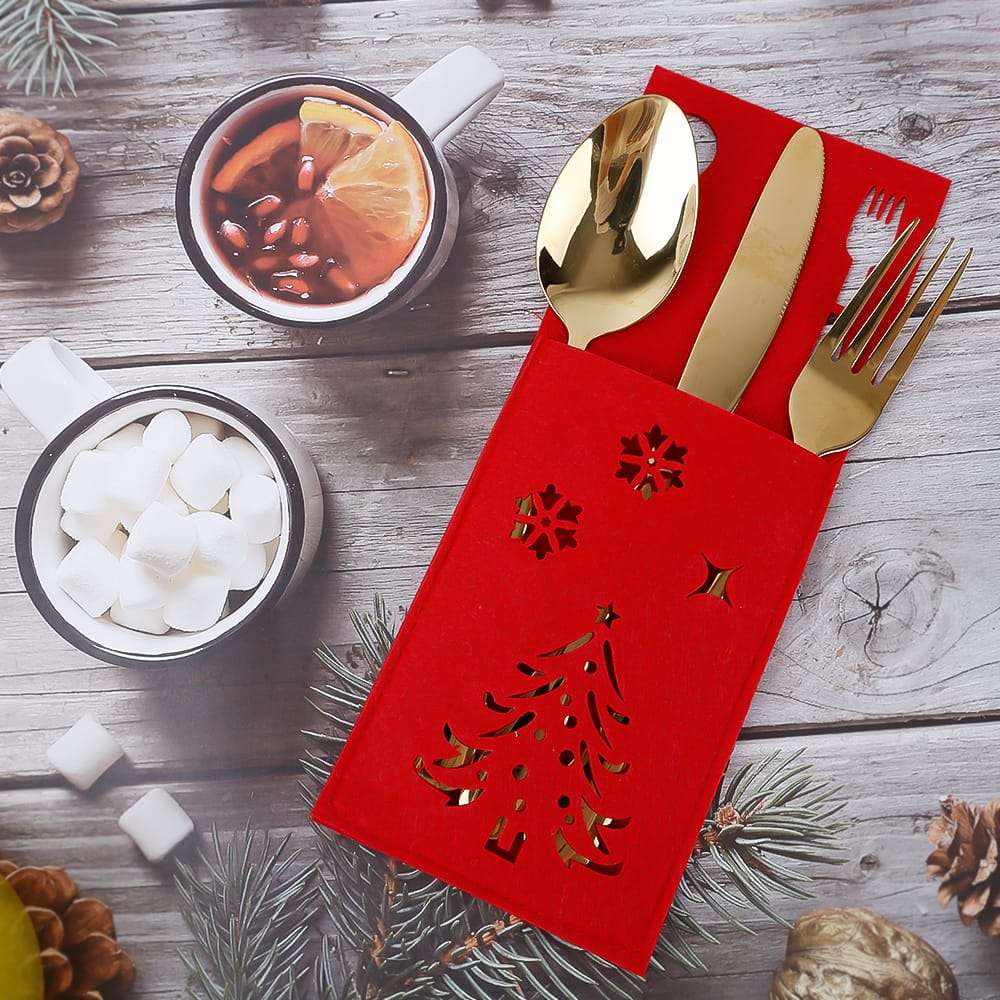 Xmas Cutlery Bag Tableware Fork Knife Storage Organizer Dinnerware Cover