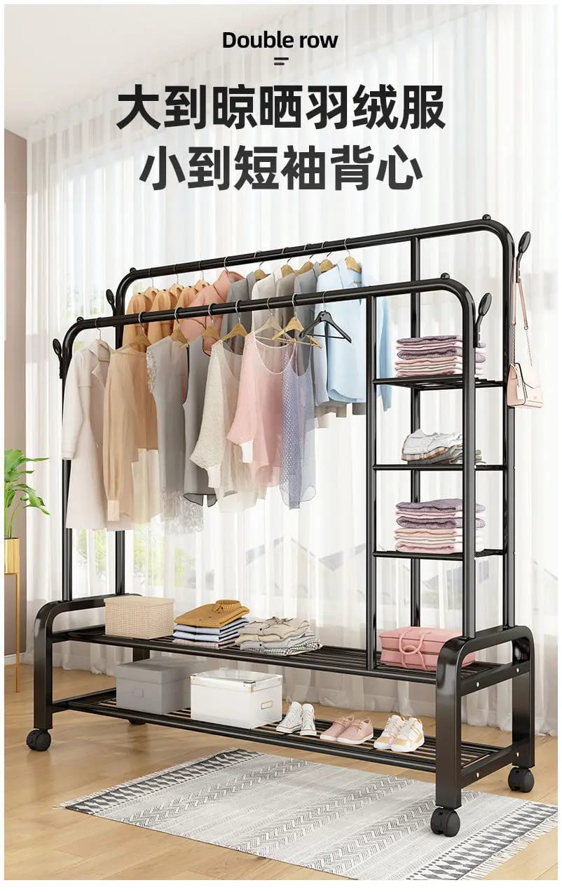 Multifunctional Clothes Rack with Side Storage Shelves