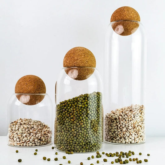3pc Glass Storage Jars with Cork Lids