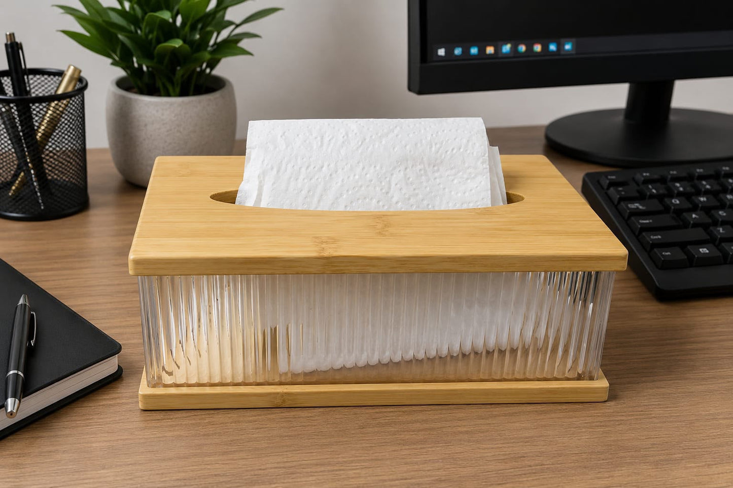 Bamboo Transparent Water Ripple Tissue Box / serviette box