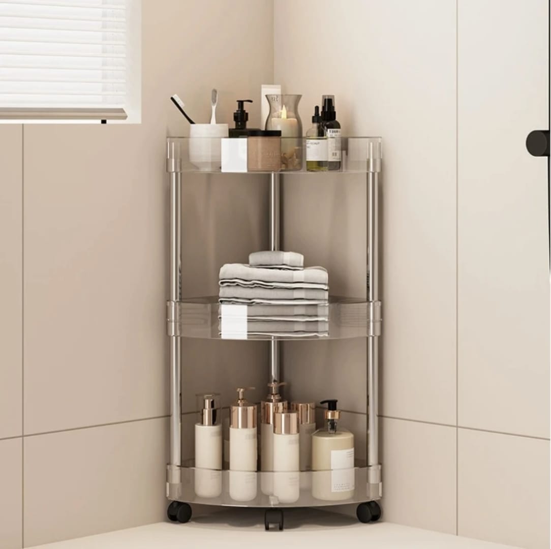 Stainless Steel Wheeled Corner Storage Shelf Transparent Corner Rack Floor Toilet Bathroom Triangle Storage Rack Gap Multi-layer