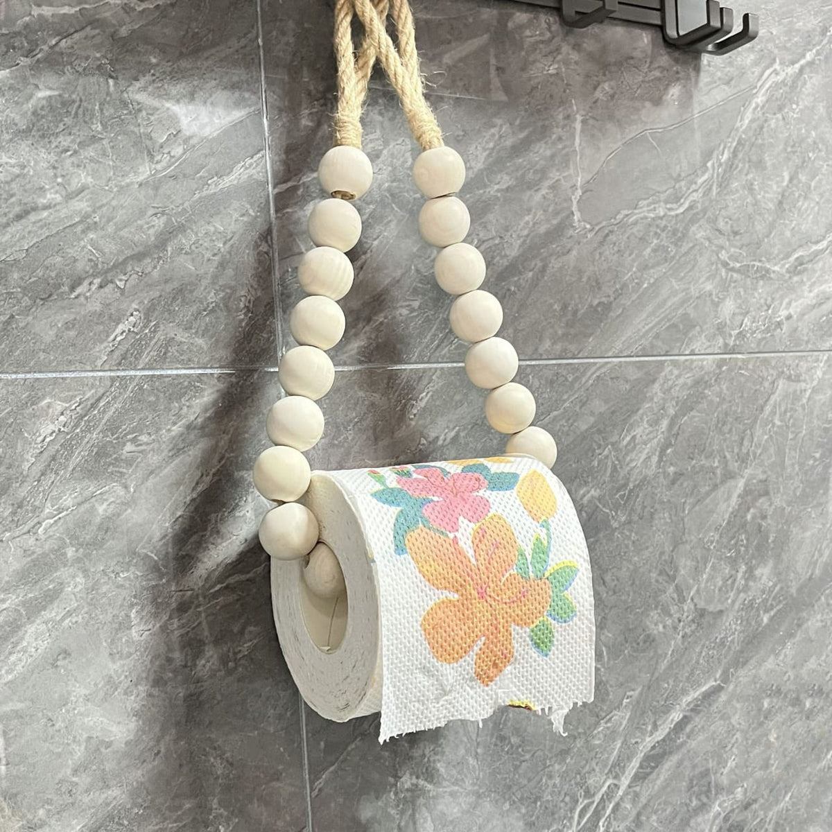 Creative natural wood beaded toilet paper roll holder