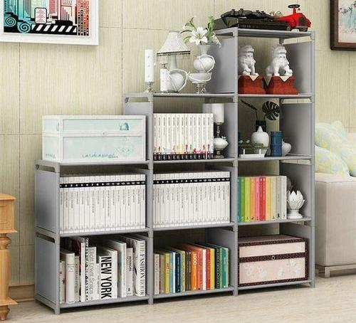 Adjustable 9-cube storage bookcase designed for books and kids' toy organization.